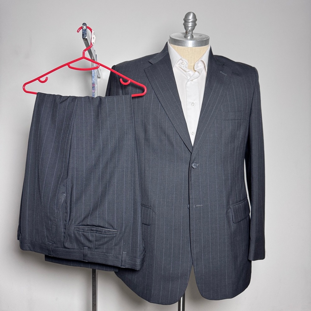 Towncraft Suit Mens 44L 39x29 Charcoal Grey Pinstripe Worsted Wool Blend 2-Piece